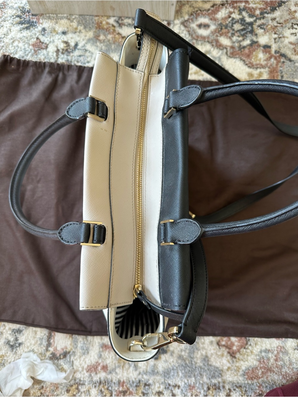 Kate Spade Two-Tone Black and Cream Satchel with Top Handles - Picture 7 of 11